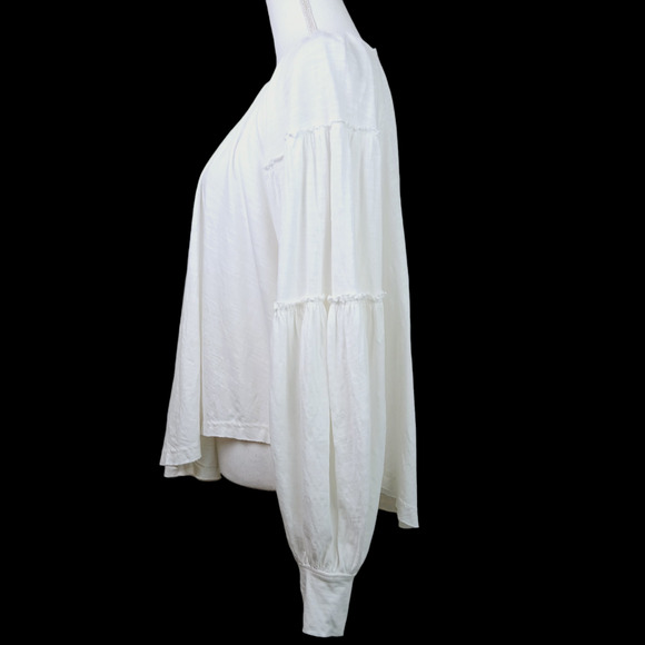 Free People SZ XS White Oversized Boatneck Cropped Cotton Tiered Sleeve Top - Picture 5 of 8